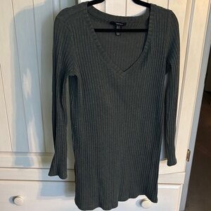 Forever 21 Dark Green Ribbed Long Sleeve Dress